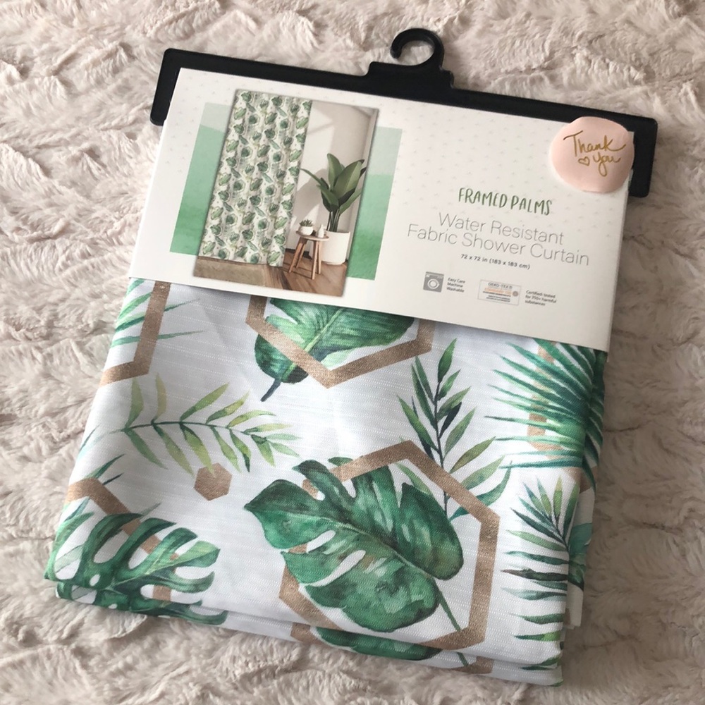 Tropical Palm Leaves Water Resistant Fabric Shower Curtain